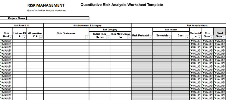 Quantitative Risk Analysis Worksheet Template