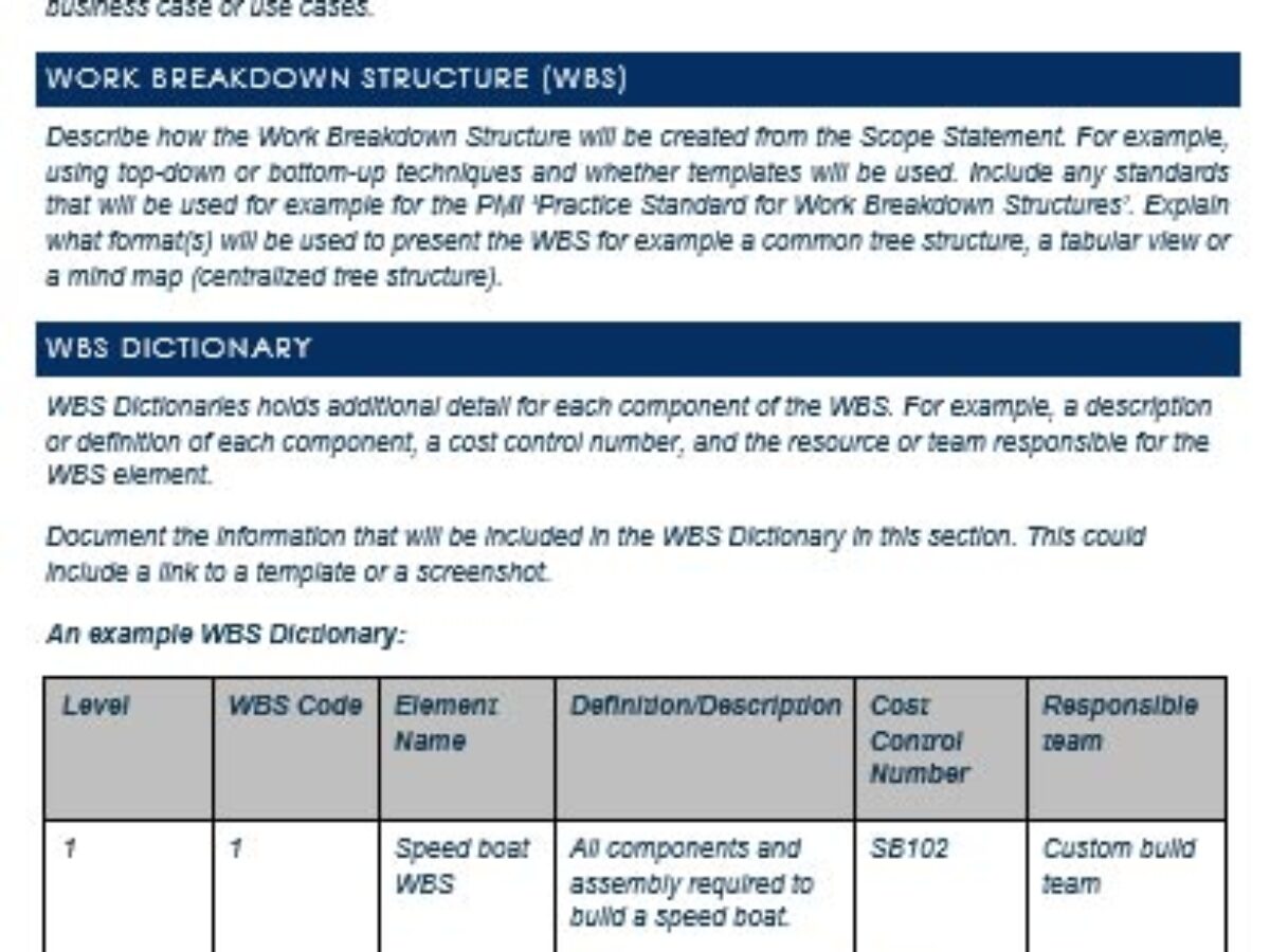 Project scope template excel
