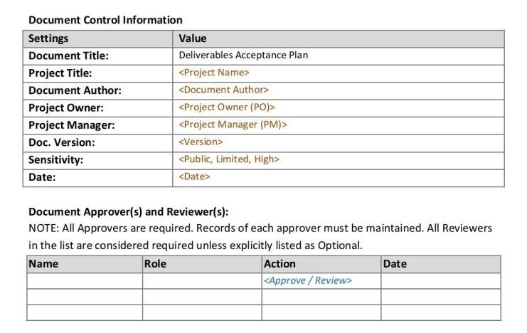 Deliverable Acceptance Plan