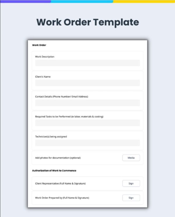 Work Order Template – Project Management Tools